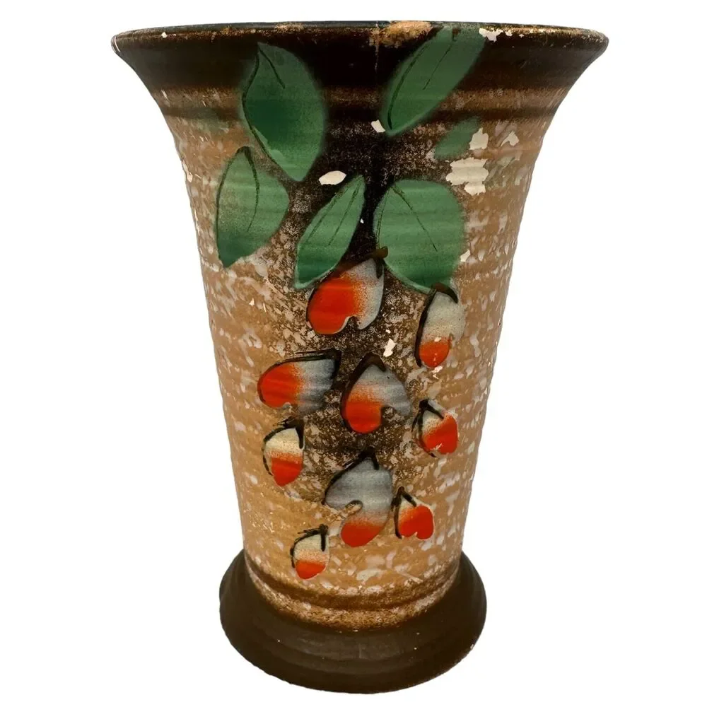 Vintage Etrurian Art Pottery Vase‎ Matte Finish Floral Antique Rare Brown White